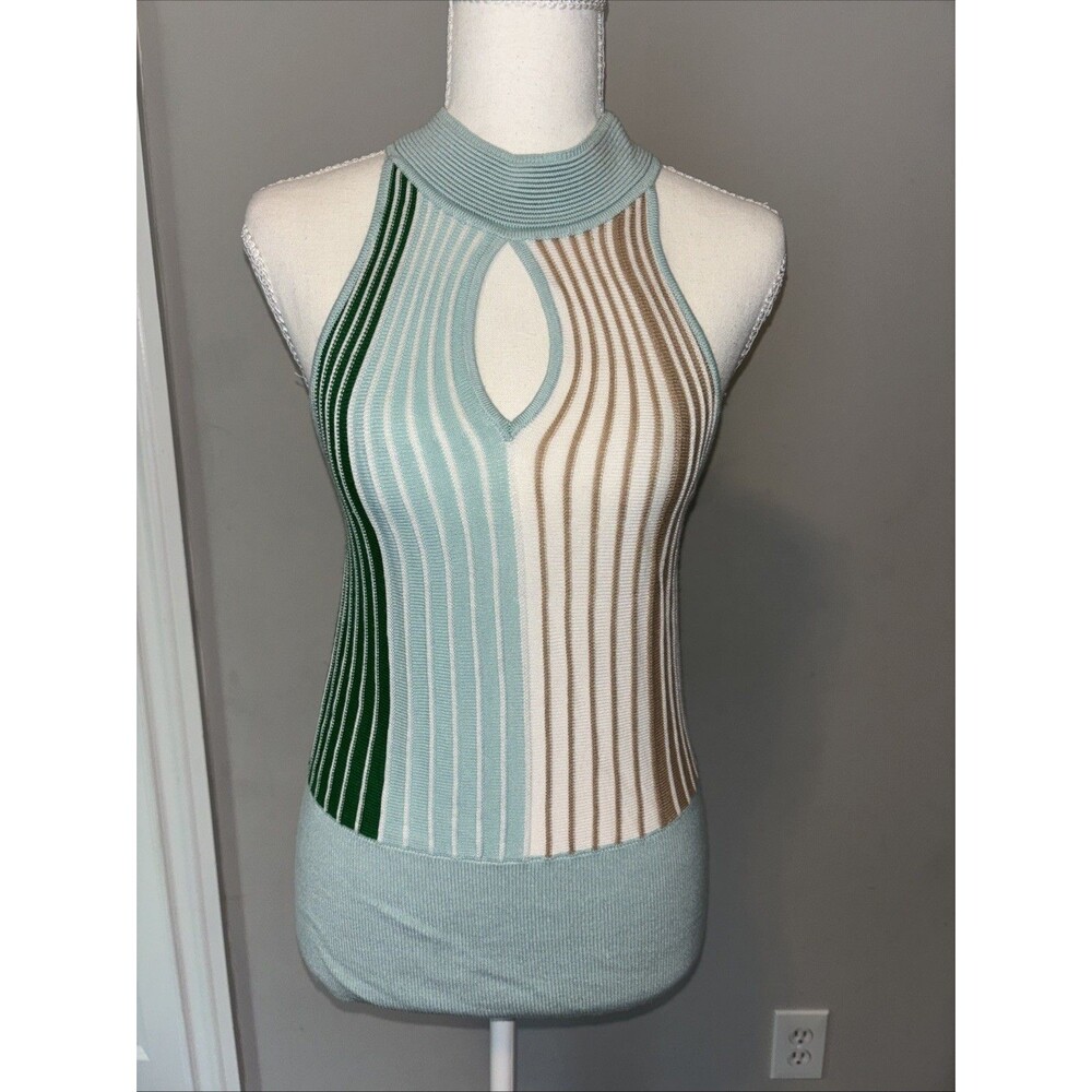 7th Avenue Design Studio New York & Company Striped Keyhole Ribbed Knit Top SM